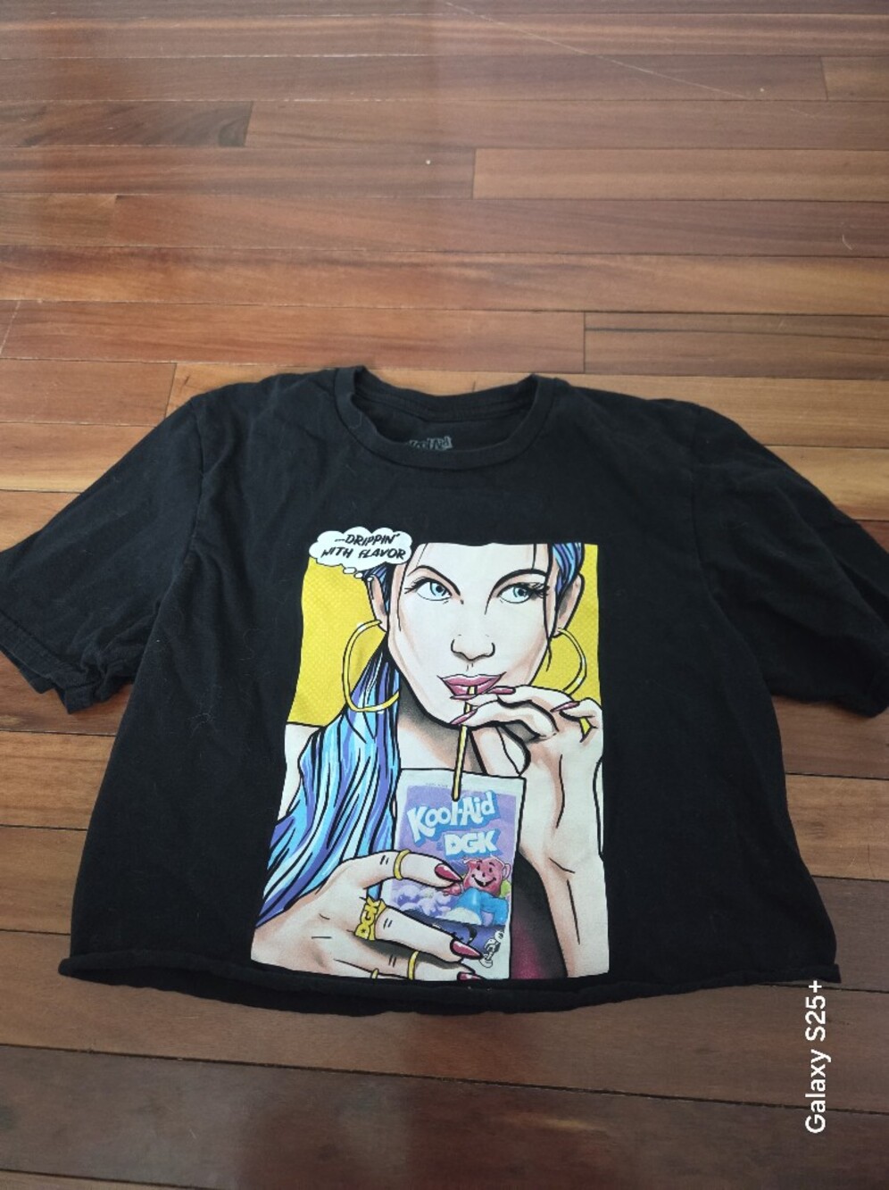 DGK Black Cutoff Crop Top Tee with Blue-Haired Pop Art Kool Aid